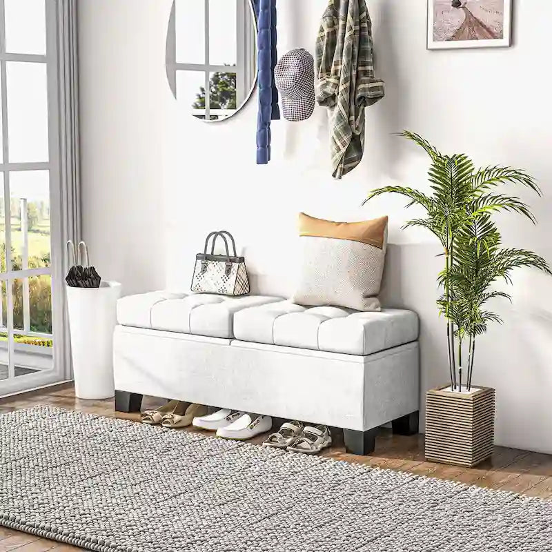 Upholstered Storage Bench with Safety Hinges for Living Room,Entryway,Bedroom