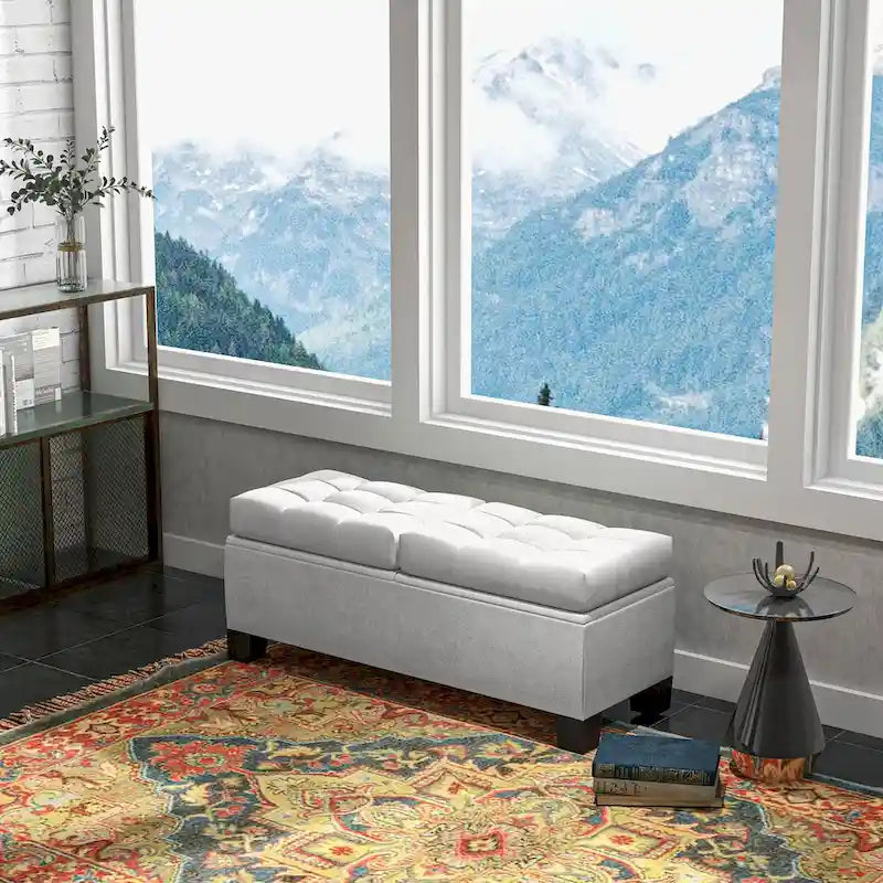 Upholstered Storage Bench with Safety Hinges for Living Room,Entryway,Bedroom