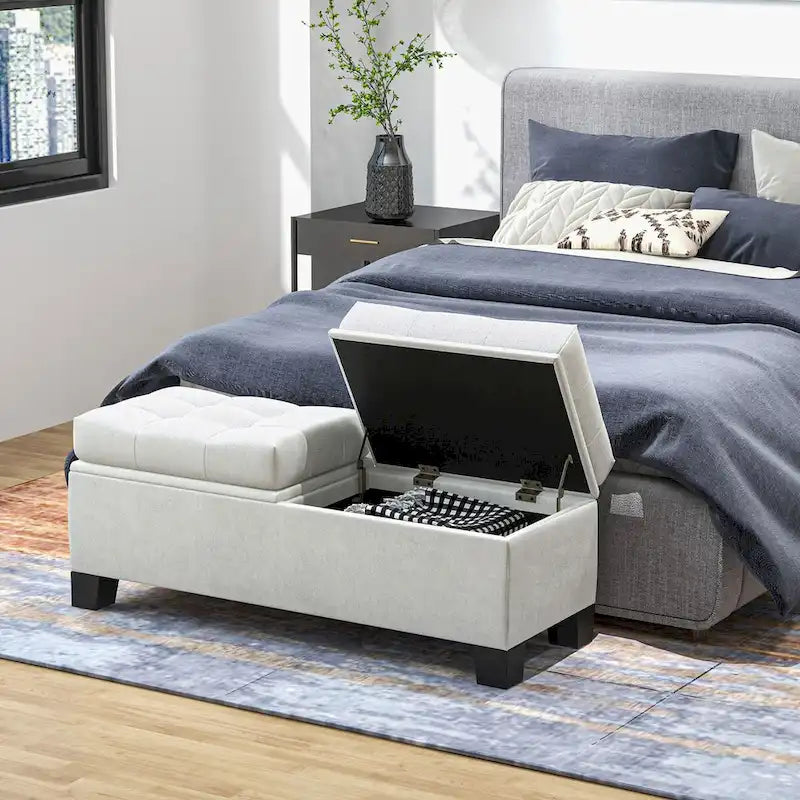 Upholstered Storage Bench with Safety Hinges for Living Room,Entryway,Bedroom