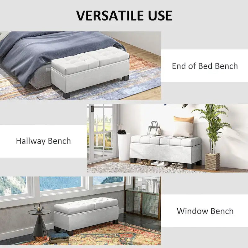 Upholstered Storage Bench with Safety Hinges for Living Room,Entryway,Bedroom