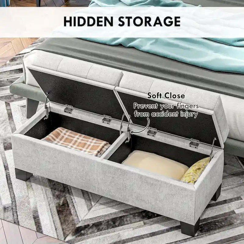 Upholstered Storage Bench with Safety Hinges for Living Room,Entryway,Bedroom