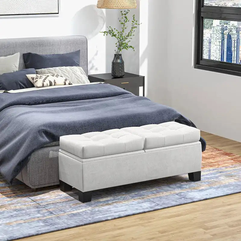 Upholstered Storage Bench with Safety Hinges for Living Room,Entryway,Bedroom