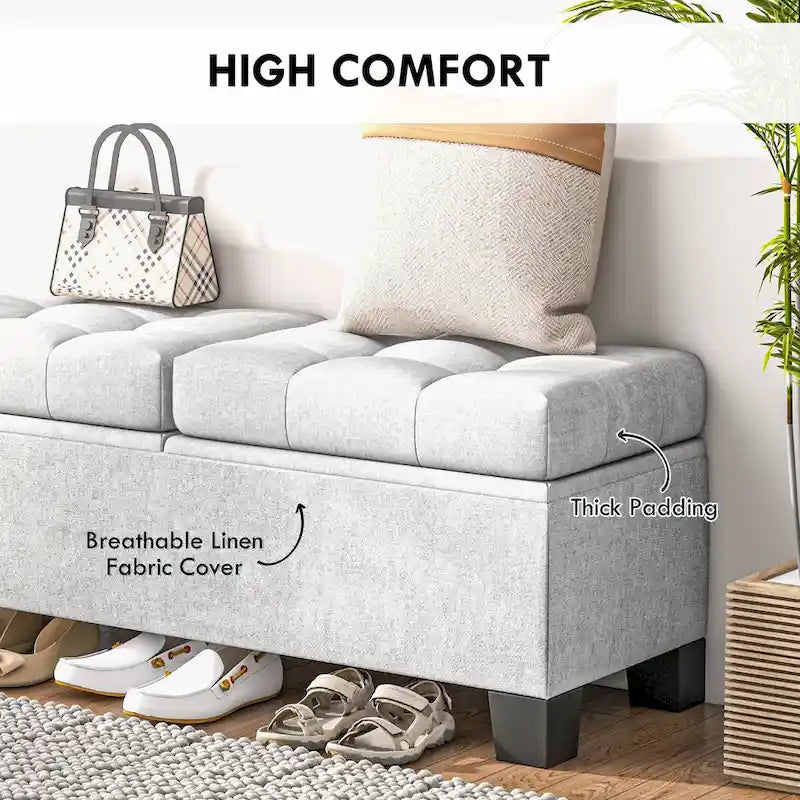 Upholstered Storage Bench with Safety Hinges for Living Room,Entryway,Bedroom