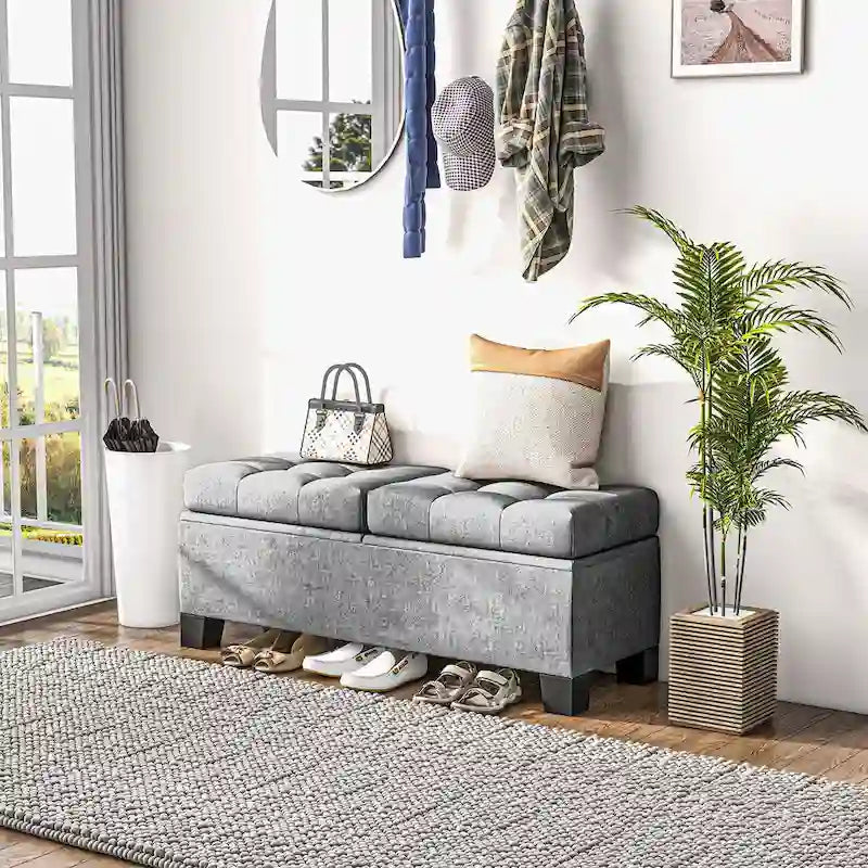 Upholstered Storage Bench with Safety Hinges for Living Room,Entryway,Bedroom