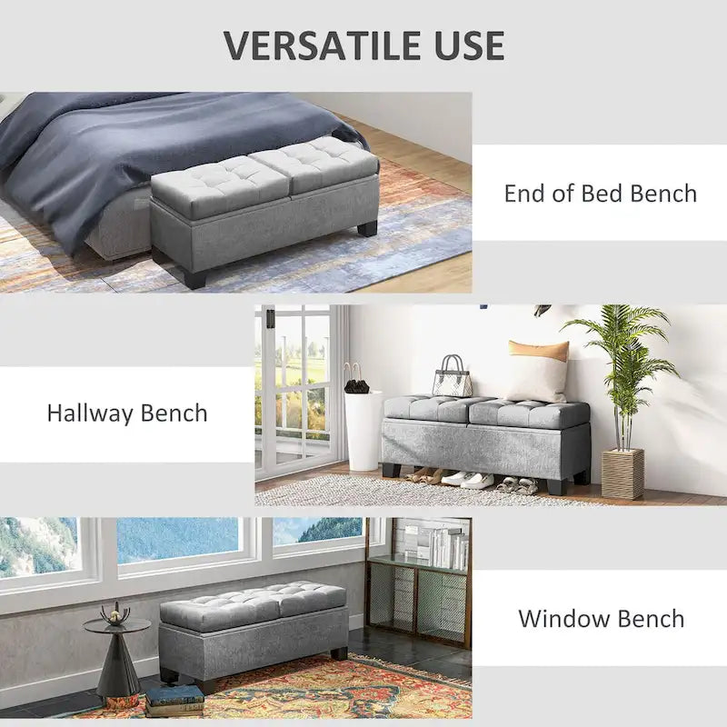 Upholstered Storage Bench with Safety Hinges for Living Room,Entryway,Bedroom