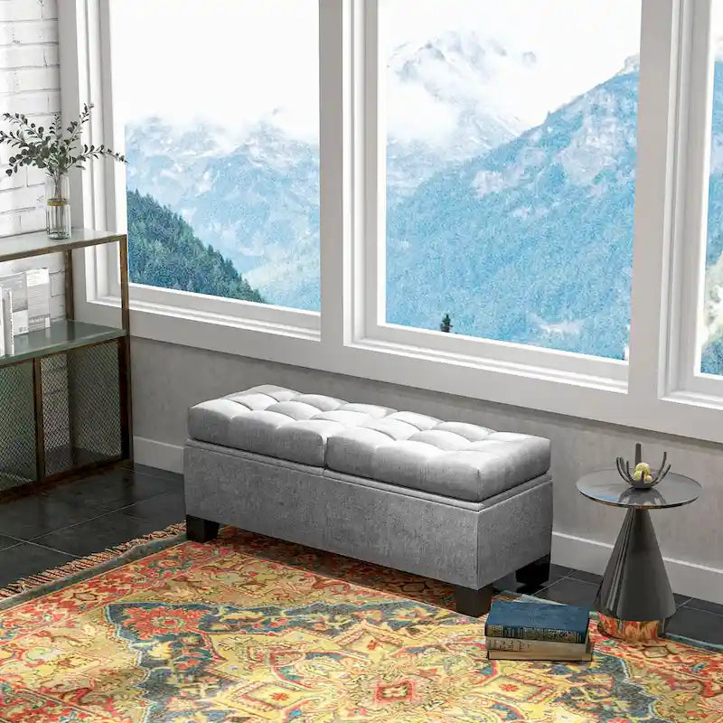 Upholstered Storage Bench with Safety Hinges for Living Room,Entryway,Bedroom