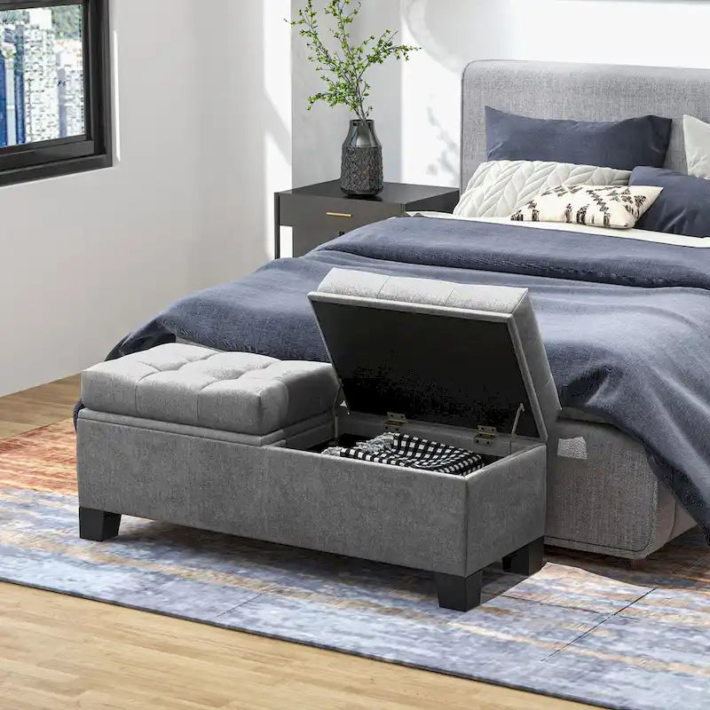 Upholstered Storage Bench with Safety Hinges for Living Room,Entryway,Bedroom