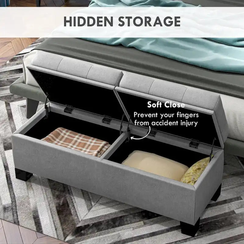 Upholstered Storage Bench with Safety Hinges for Living Room,Entryway,Bedroom