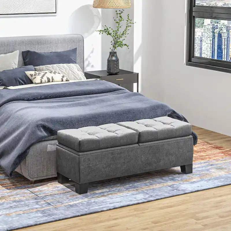 Upholstered Storage Bench with Safety Hinges for Living Room,Entryway,Bedroom