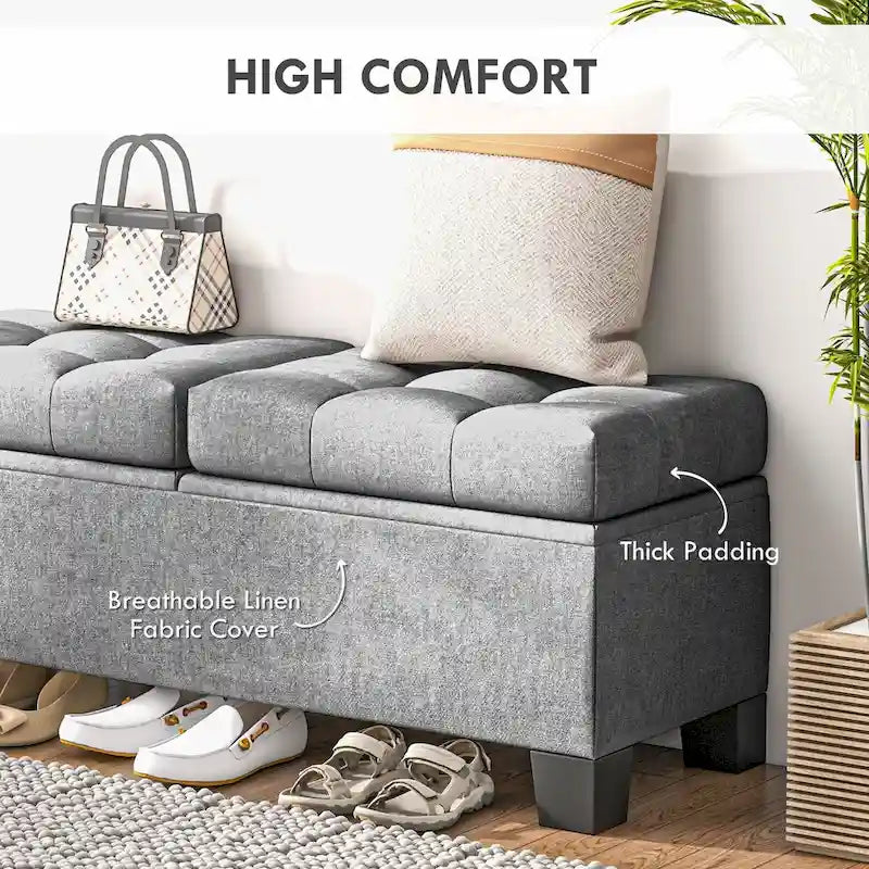 Upholstered Storage Bench with Safety Hinges for Living Room,Entryway,Bedroom