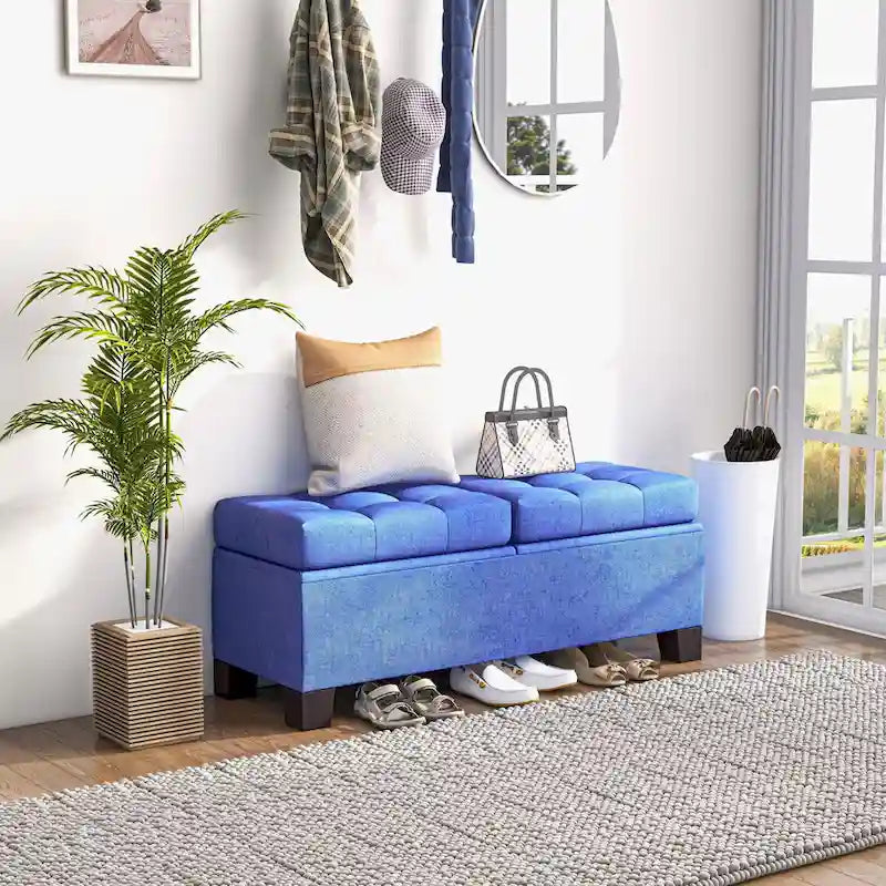Upholstered Storage Bench with Safety Hinges for Living Room,Entryway,Bedroom