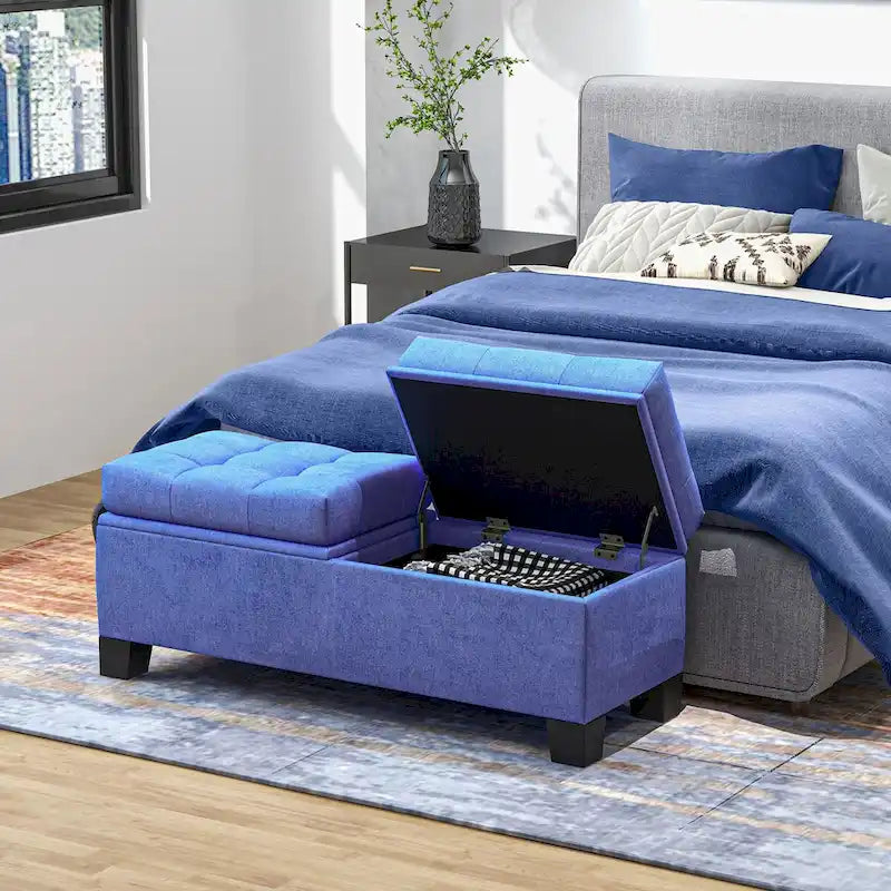 Upholstered Storage Bench with Safety Hinges for Living Room,Entryway,Bedroom