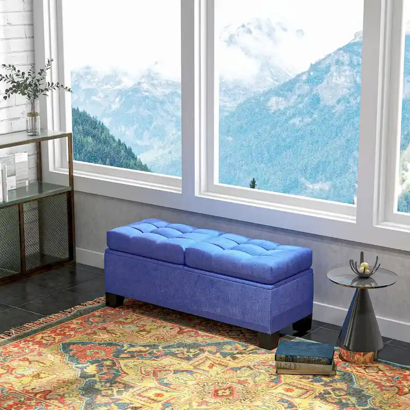 Upholstered Storage Bench with Safety Hinges for Living Room,Entryway,Bedroom