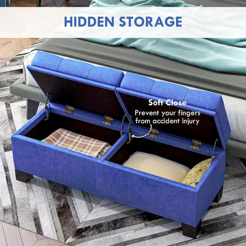 Upholstered Storage Bench with Safety Hinges for Living Room,Entryway,Bedroom