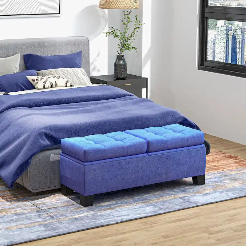 Upholstered Storage Bench with Safety Hinges for Living Room,Entryway,Bedroom