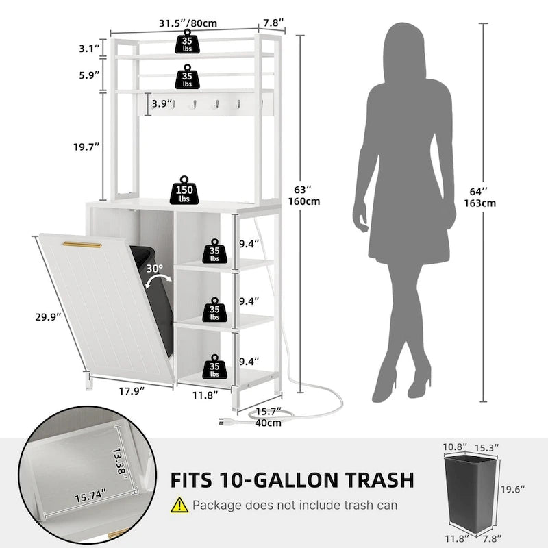 Moasis 6 Tier Kitchen Bakers Rack with Storage Shelves, Kitchen Organizer with Trash Can Bin Cabinet