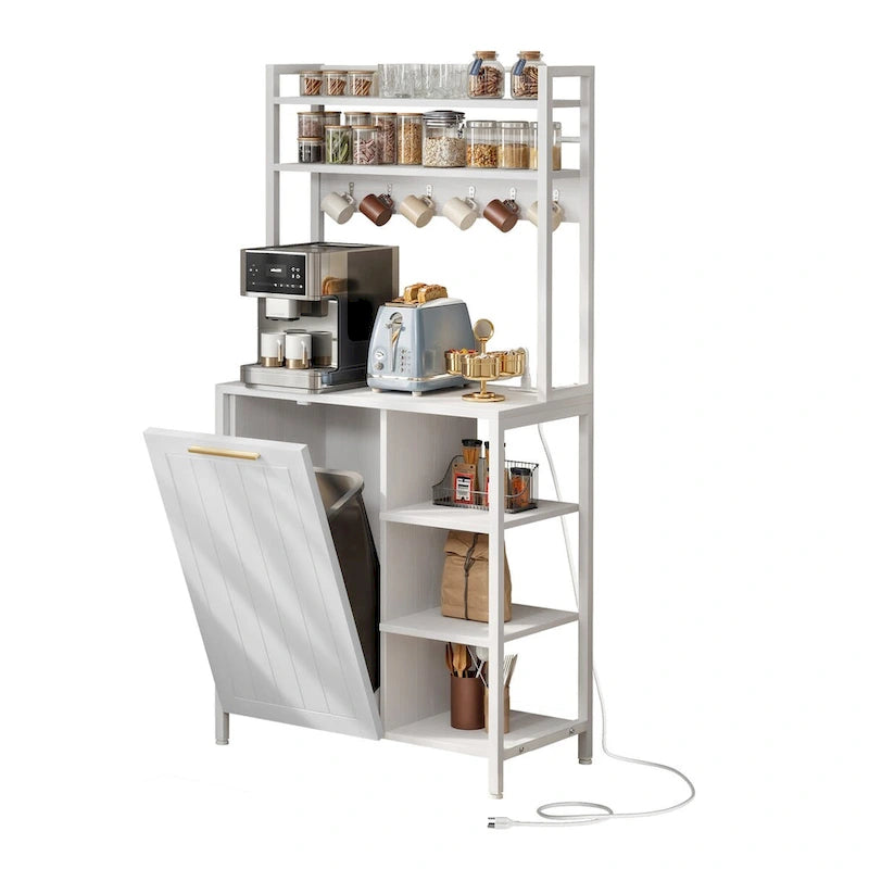 Moasis 6 Tier Kitchen Bakers Rack with Storage Shelves, Kitchen Organizer with Trash Can Bin Cabinet
