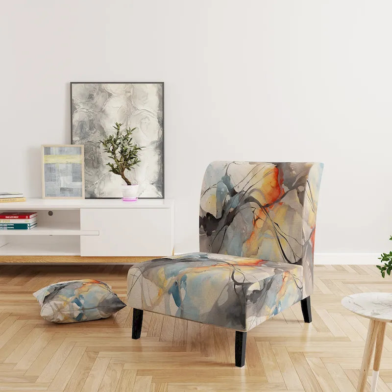 Designart Marble Serenity Colorful Gray Watercolor Waves I Upholstered Abstract Shapes Accent Chair and Modern Arm Chair