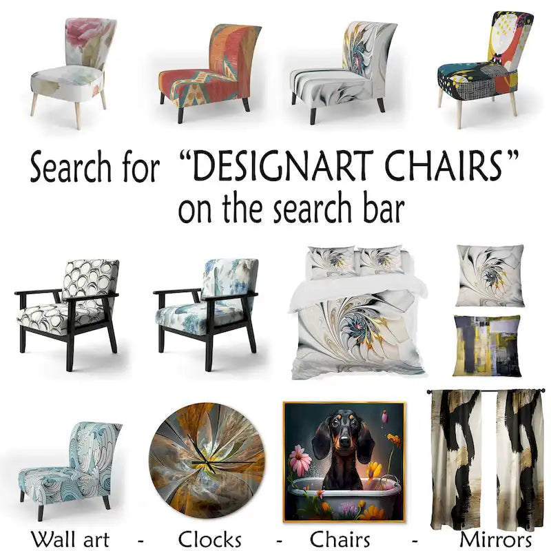 Designart Marble Serenity Colorful Gray Watercolor Waves I Upholstered Abstract Shapes Accent Chair and Modern Arm Chair
