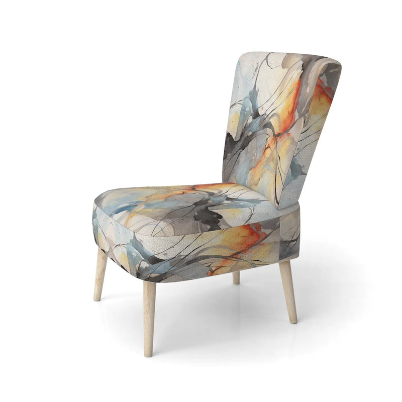Designart Marble Serenity Colorful Gray Watercolor Waves I Upholstered Abstract Shapes Accent Chair and Modern Arm Chair