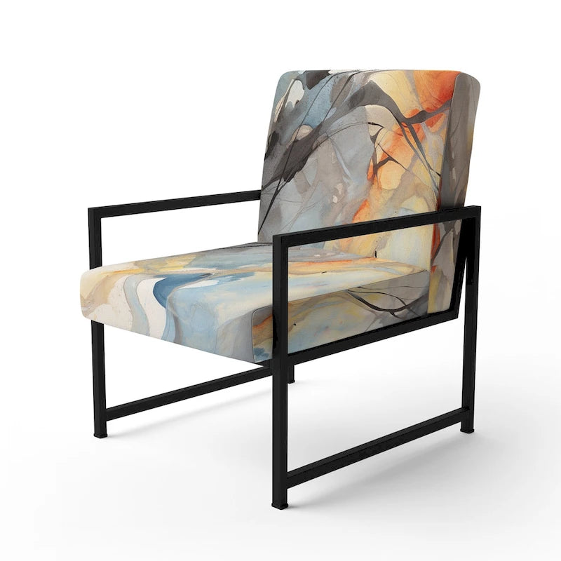 Designart Marble Serenity Colorful Gray Watercolor Waves I Upholstered Abstract Shapes Accent Chair and Modern Arm Chair