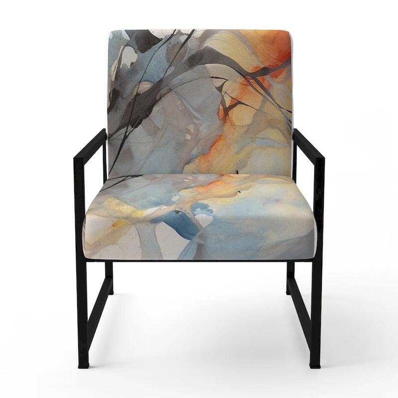 Designart Marble Serenity Colorful Gray Watercolor Waves I Upholstered Abstract Shapes Accent Chair and Modern Arm Chair