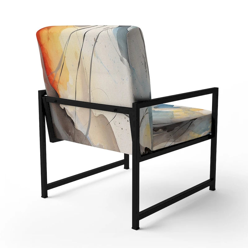 Designart Marble Serenity Colorful Gray Watercolor Waves I Upholstered Abstract Shapes Accent Chair and Modern Arm Chair