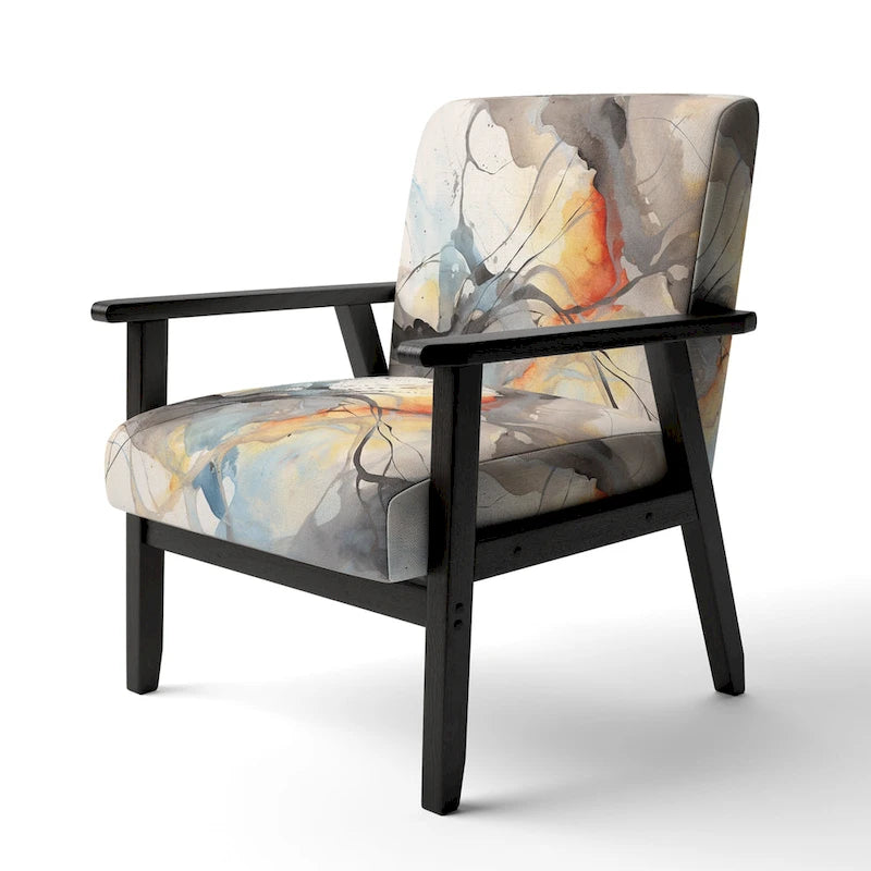 Designart Marble Serenity Colorful Gray Watercolor Waves I Upholstered Abstract Shapes Accent Chair and Modern Arm Chair