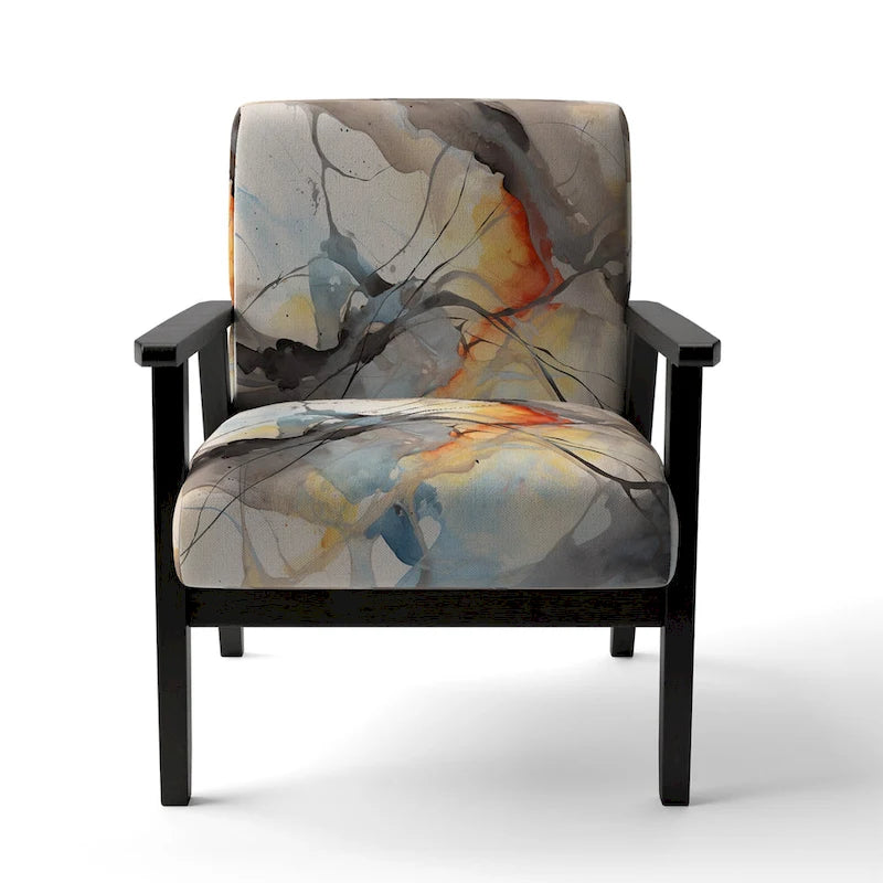 Designart Marble Serenity Colorful Gray Watercolor Waves I Upholstered Abstract Shapes Accent Chair and Modern Arm Chair