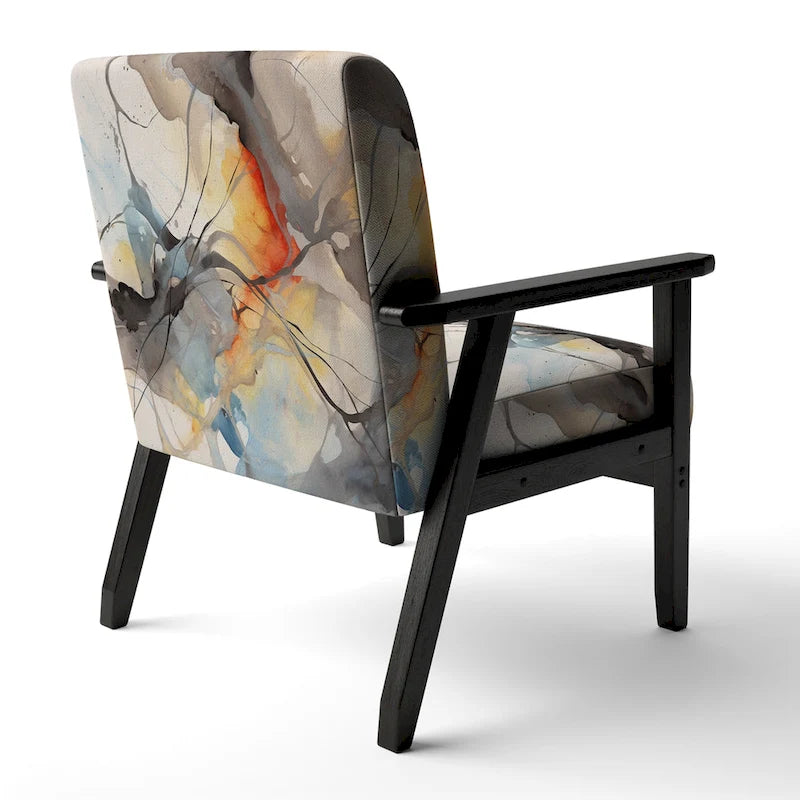 Designart Marble Serenity Colorful Gray Watercolor Waves I Upholstered Abstract Shapes Accent Chair and Modern Arm Chair