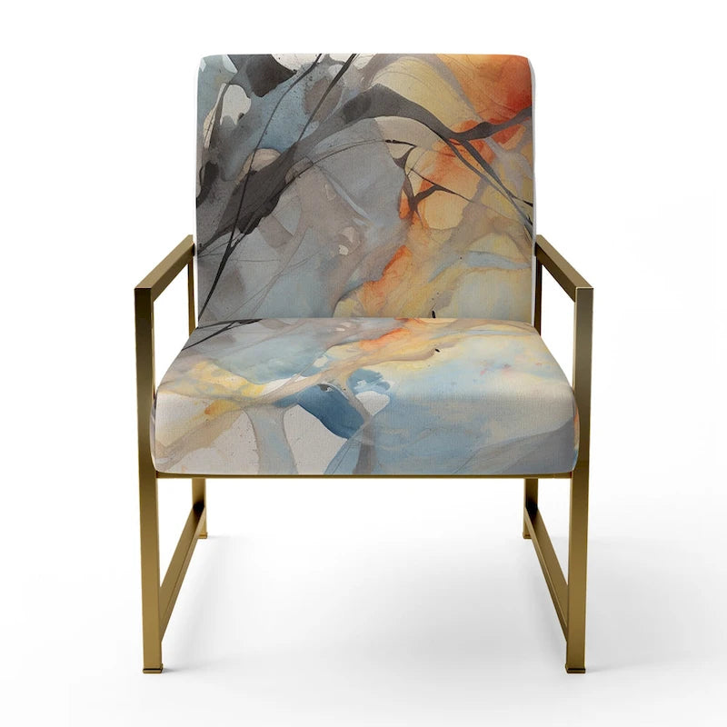 Designart Marble Serenity Colorful Gray Watercolor Waves I Upholstered Abstract Shapes Accent Chair and Modern Arm Chair