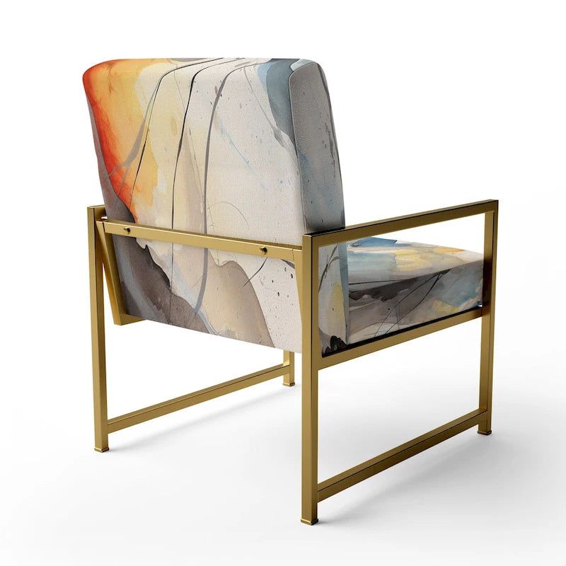 Designart Marble Serenity Colorful Gray Watercolor Waves I Upholstered Abstract Shapes Accent Chair and Modern Arm Chair