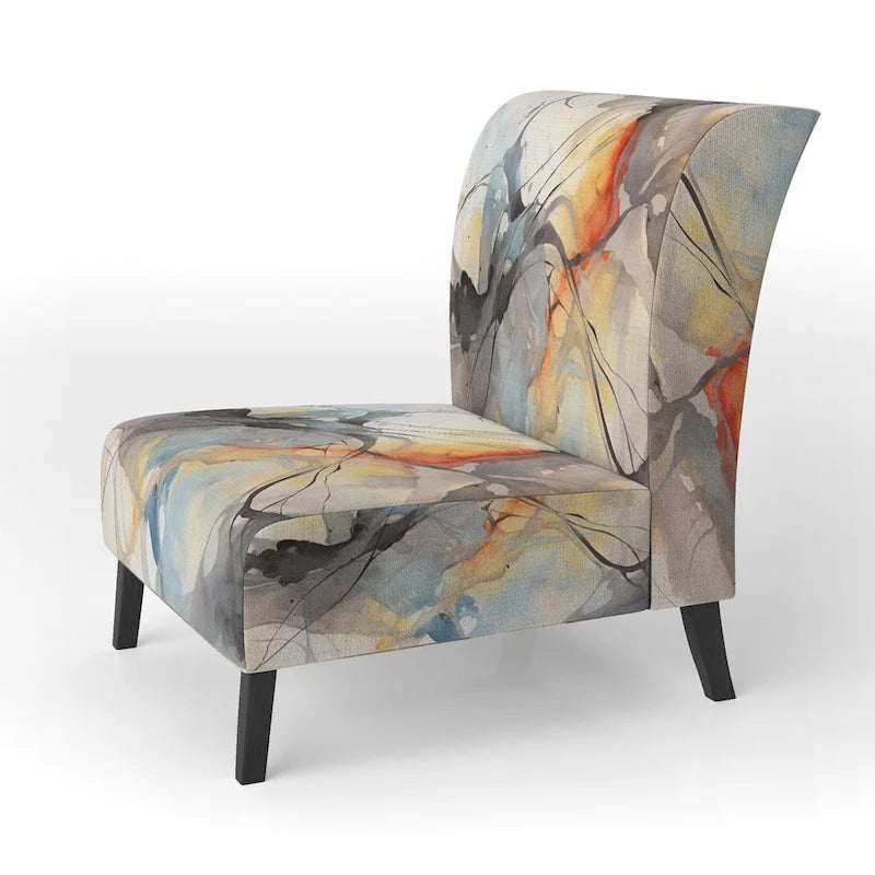 Designart Marble Serenity Colorful Gray Watercolor Waves I Upholstered Abstract Shapes Accent Chair and Modern Arm Chair