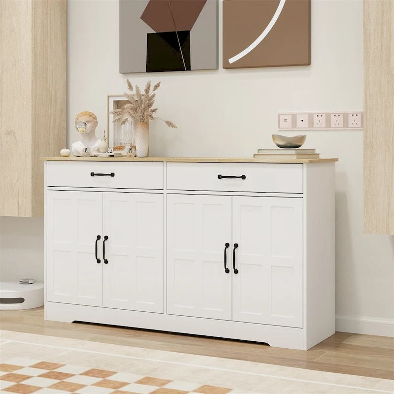 Farmhouse Buffet Cabinet Storage Sideboard with 2 Drawers and 4 Doors