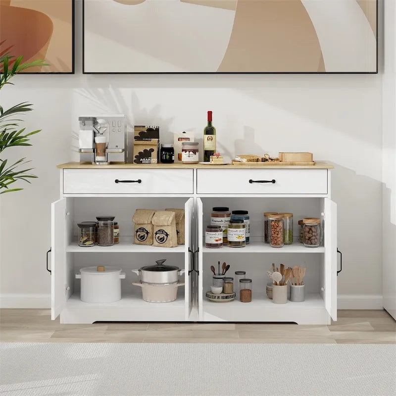 Farmhouse Buffet Cabinet Storage Sideboard with 2 Drawers and 4 Doors