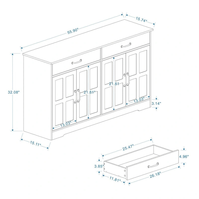 Farmhouse Buffet Cabinet Storage Sideboard with 2 Drawers and 4 Doors