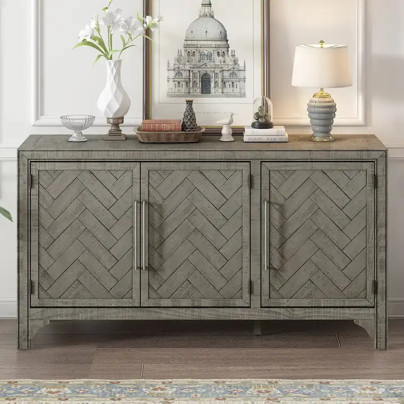 Storage Cabinet Sideboard with 3-door and Adjustable Shelves