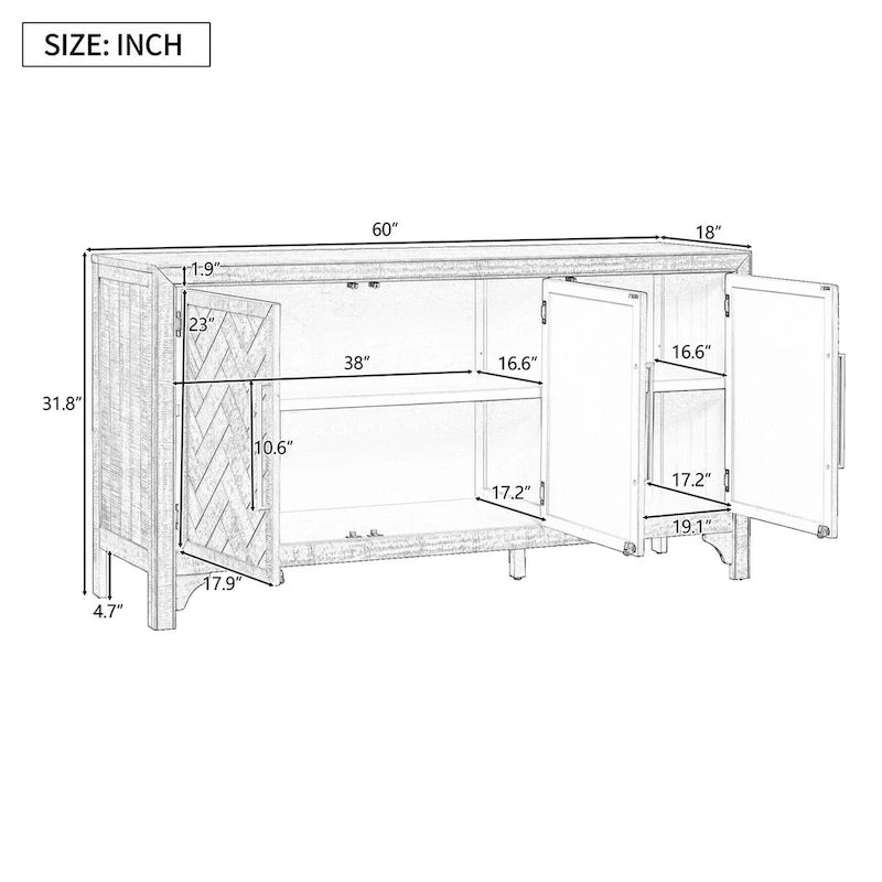 Storage Cabinet Sideboard with 3-door and Adjustable Shelves