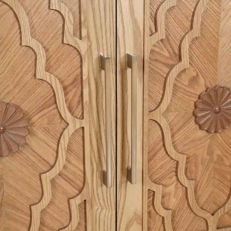 Carved Flower Door Large Storage Cabinet Sideboard Buffet