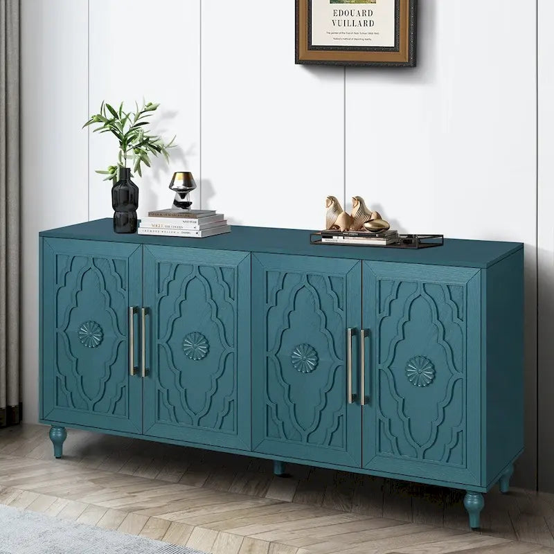 Carved Flower Door Large Storage Cabinet Sideboard Buffet