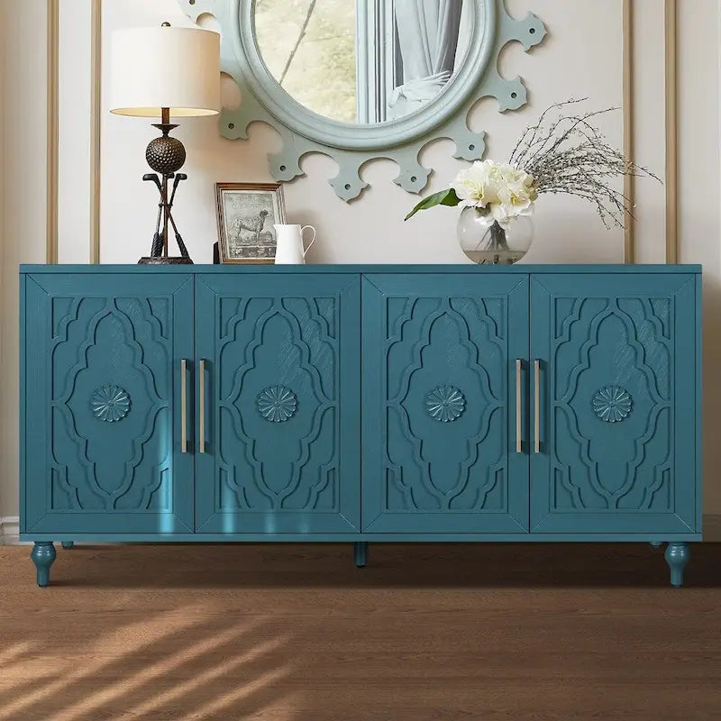 Carved Flower Door Large Storage Cabinet Sideboard Buffet