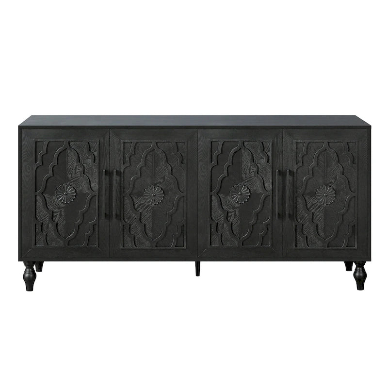 Carved Flower Door Large Storage Cabinet Sideboard Buffet