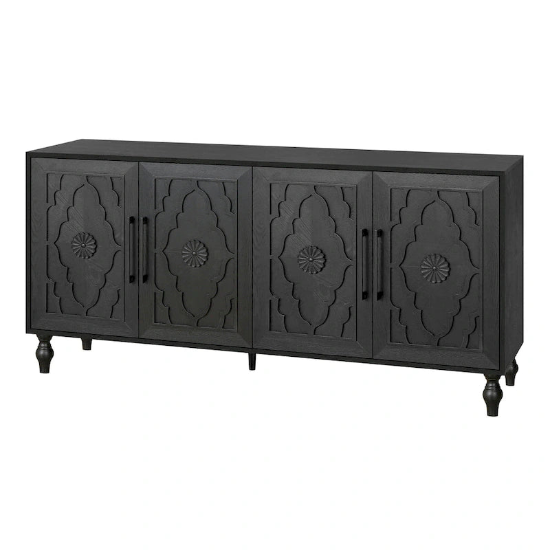Carved Flower Door Large Storage Cabinet Sideboard Buffet