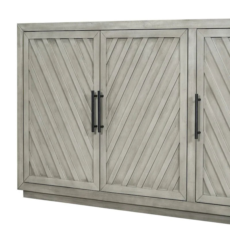 3-Door Large Storage Retro Sideboard with Adjustable Shelves and Black Handles