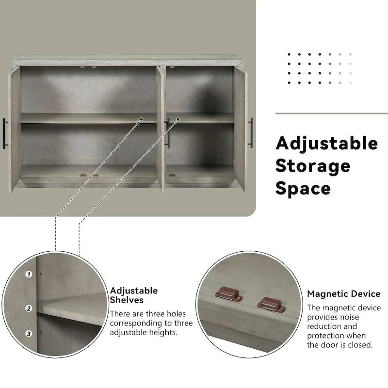 3-Door Large Storage Retro Sideboard with Adjustable Shelves and Black Handles