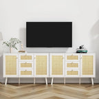 Aparador/Móvel de Sala Moderno de Meados do Século 47.2 W com 2 Portas, Branco, Rattan, Armário de Arrumação com Gavetas