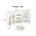 Aparador/Móvel de Sala Moderno de Meados do Século 47.2 W com 2 Portas, Branco, Rattan, Armário de Arrumação com Gavetas