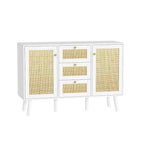 Aparador/Móvel de Sala Moderno de Meados do Século 47.2 W com 2 Portas, Branco, Rattan, Armário de Arrumação com Gavetas