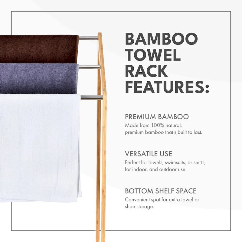 ToiletTree Products Bamboo Towel Rack Holder for Bathrooms (3 Tier) - Freestanding Beach Towel Stand with Towel Organizer