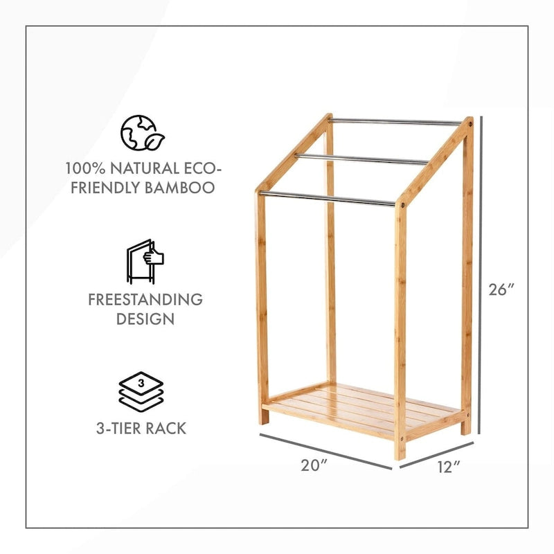 ToiletTree Products Bamboo Towel Rack Holder for Bathrooms (3 Tier) - Freestanding Beach Towel Stand with Towel Organizer